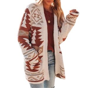Altar'd State Geometric Cardigan - Brown and Cream